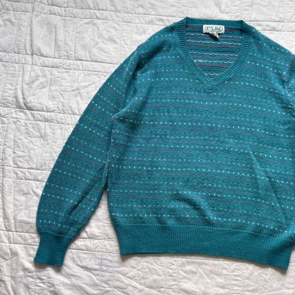 Vintage Sweaters - Vintage E.V.Ltd knit v neck sweater women XL warm retro birdseye pattern artsy
